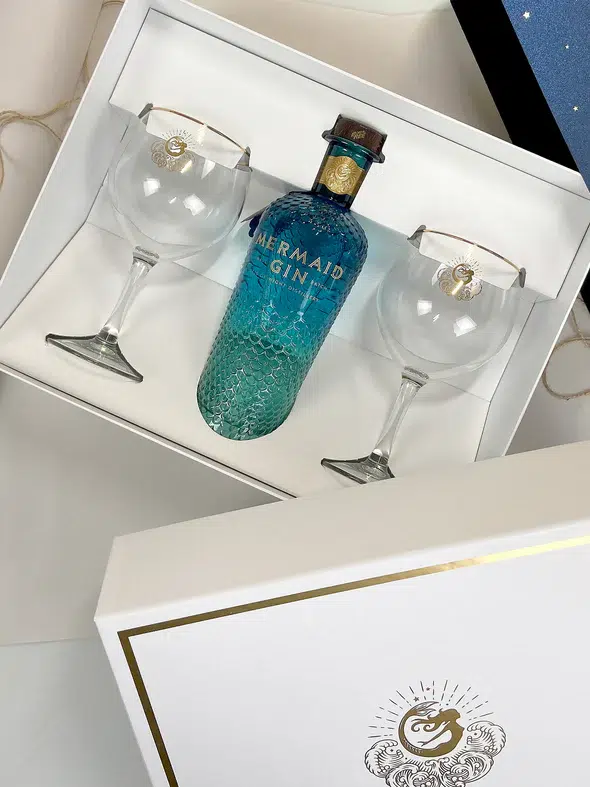 mermaid gin gift box copa glasses